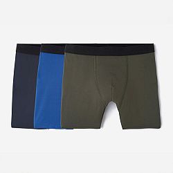 DECATHLON Súprava 3 pánskych priedušných boxeriek z mikrovlákna tmavomodré / modré / kaki modrá 3XL