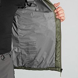 FORCLAZ Pánska prešívaná bunda MT100 na horskú turistiku s kapucňou do -5 °C khaki S