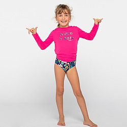 OLAIAN Detské tričko 100 proti UV s dlhým rukávom na surf ružové s potlačou fialová 5-6 r (113-122 cm)
