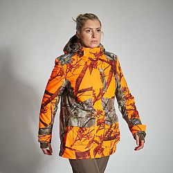 SOLOGNAC Dámska poľovnícka nepremokavá bunda 3 v 1 hrejivá s reflexným maskovaním 500 oranžová XS