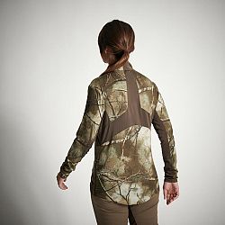 SOLOGNAC Dámske nehlučné a priedušné poľovnícke tričko 500 dlhý rukáv maskovací vzor Treemetic khaki L-XL